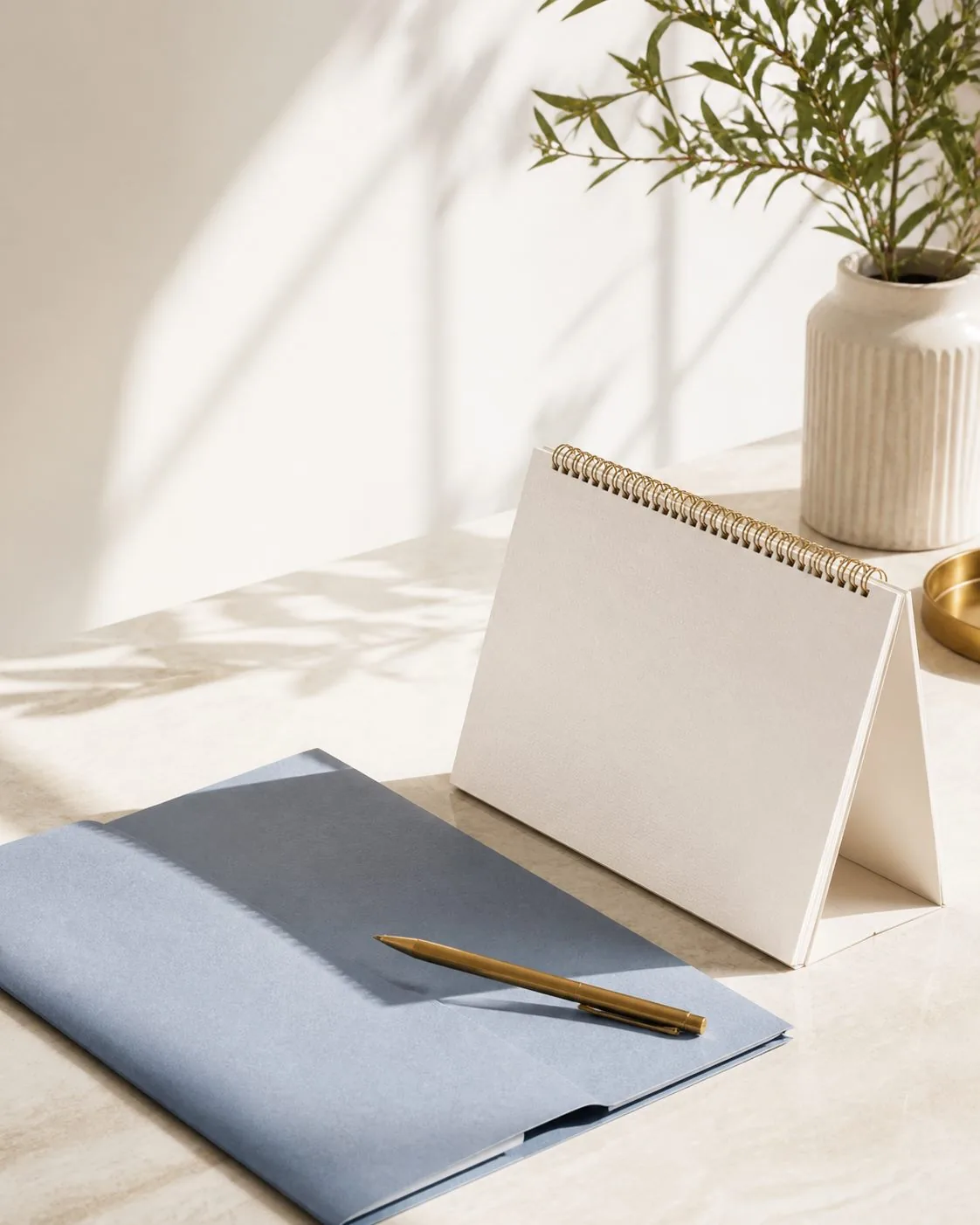 Illustrative payroll planning workspace with a blank desk calendar